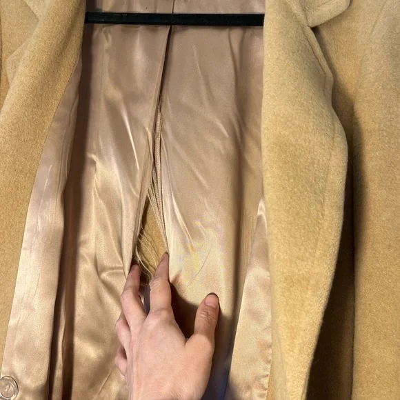 Vintage Lands End 100% Camel Hair Wool Double-Breasted Trench Coat - Size 10 - Picture 9 of 11